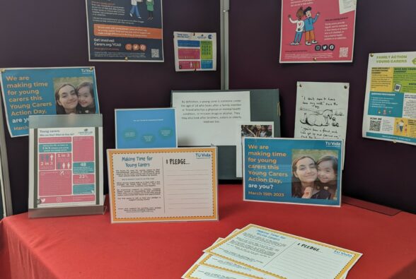 A photo of a young carers action day information stand.